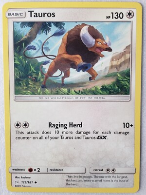 Tauros 129/181 - NM / M - Team Up Pokemon Card - $2 Combined Ship - Kodama Art