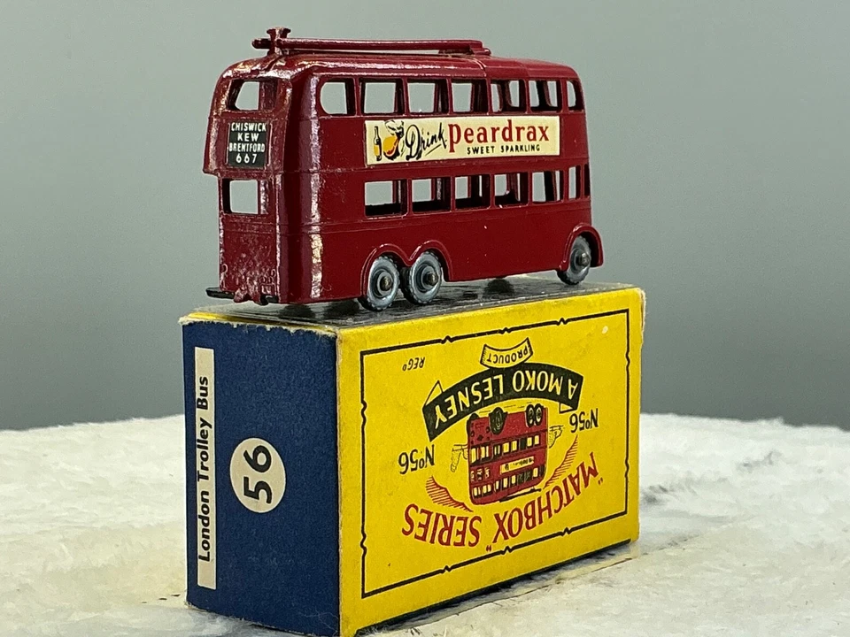 Matchbox Lesney#56 London Trolley bus,SILVER,P,W,V,N,Mint in B4box all orig,. - Image 4 of 4