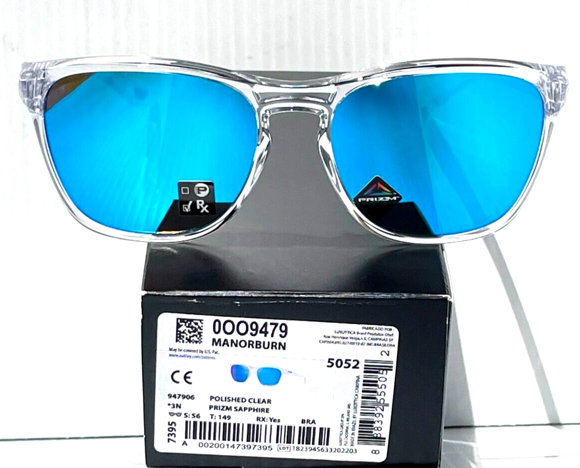 NEW Oakley MANORBURN Shiny Clear PRIZM Sapphire Lens Sunglass 9479