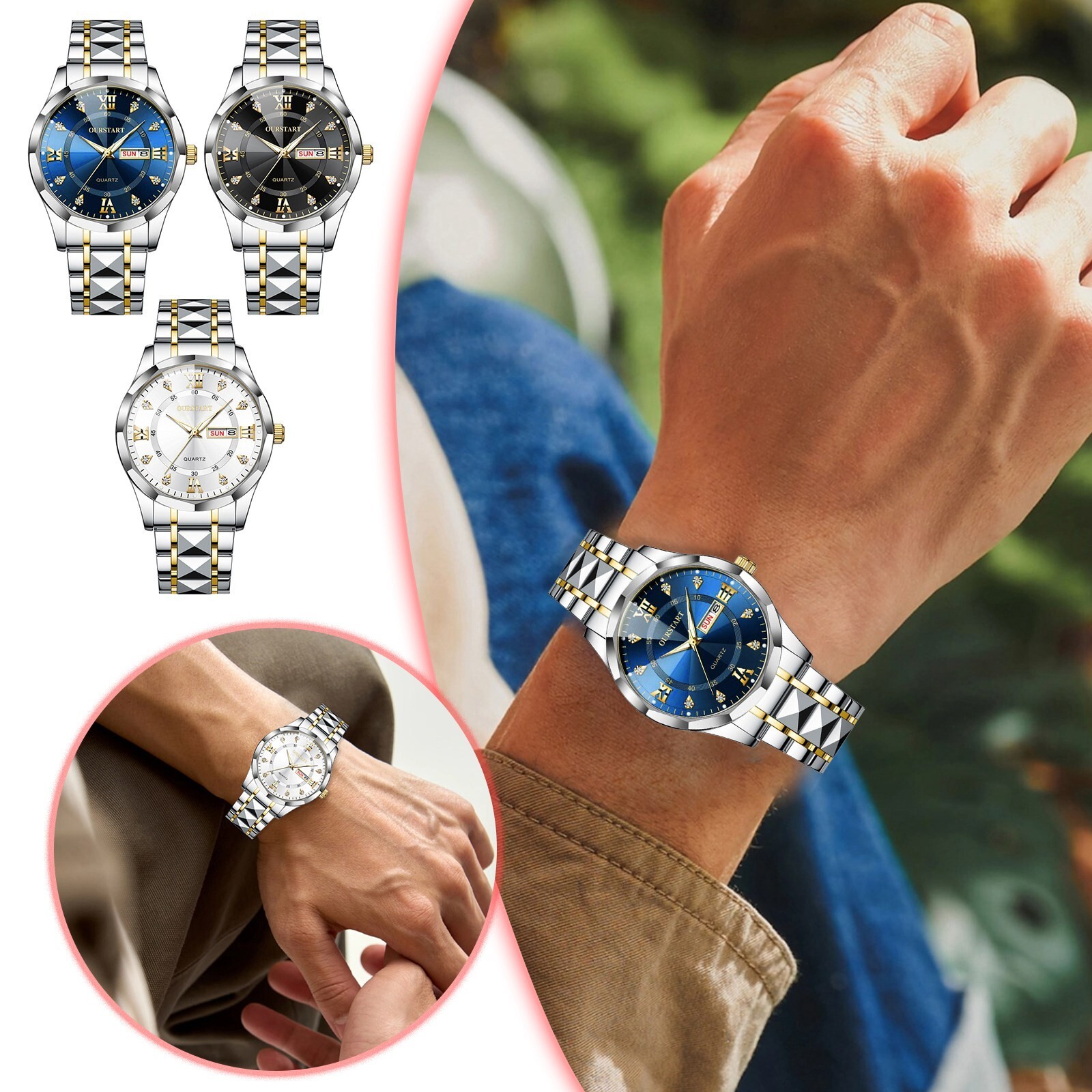 Sleek Mens Business Casual Quartz Watch with Stainless Steel Strap