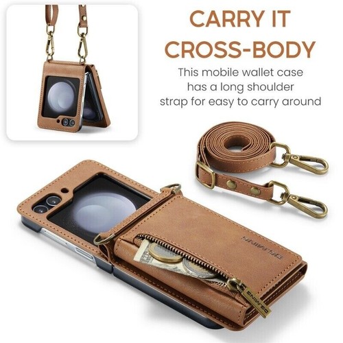 Leather Crossbody Zipper Wallet Case Cover For Samsung Galaxy Z Flip7 FE 6 5 4 3 - Picture 49 of 75
