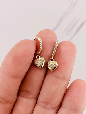 10k massiv Gold Ohrringe Herzen Huggies baumelnd
