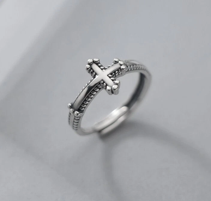 Ss925 Sterling Silver Ring Women s Vintage Cross Opening