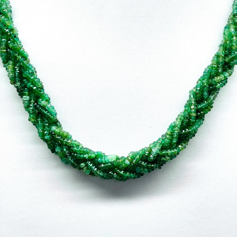 45.7cm Natürlich Sambianischer Smaragd Verdreht Halskette Facettierte Perlen 925 - Bild 3 von 4