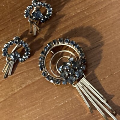 Vintage M&S Marks Spencer 12K Gold Filled Rhinestone Pin Pendant Earrings  Set