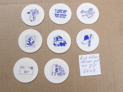 POGS/MILKCAPS JOTS LOT #D OF 8 DIFFERENT WITH POST OFFICE STICKERS PUT ON