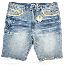 Born Fly Men's Shorts Big  Tall Blue Tint Wash Patchwork Distressed Denim Short