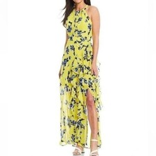 Eliza J Yellow Blue Floral Halter Ruffle Maxi Dress SIZE 6 NEW  NWT