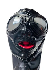 Latex Gummi mask with eye glass 15cm long nose tube red teeth back zip 0.4mm