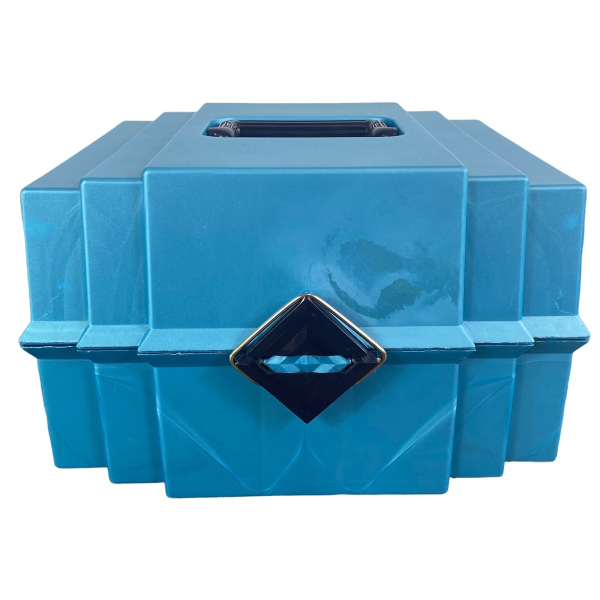 VTG 80s Sassaby Makeup Organizer Case Blue W/Mirror Caboodle￼ Art