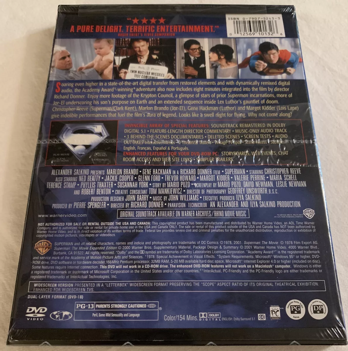 Superman: The Movie (DVD, 2001, Widescreen) Brand New Sealed Christopher  Reeve 12569101326