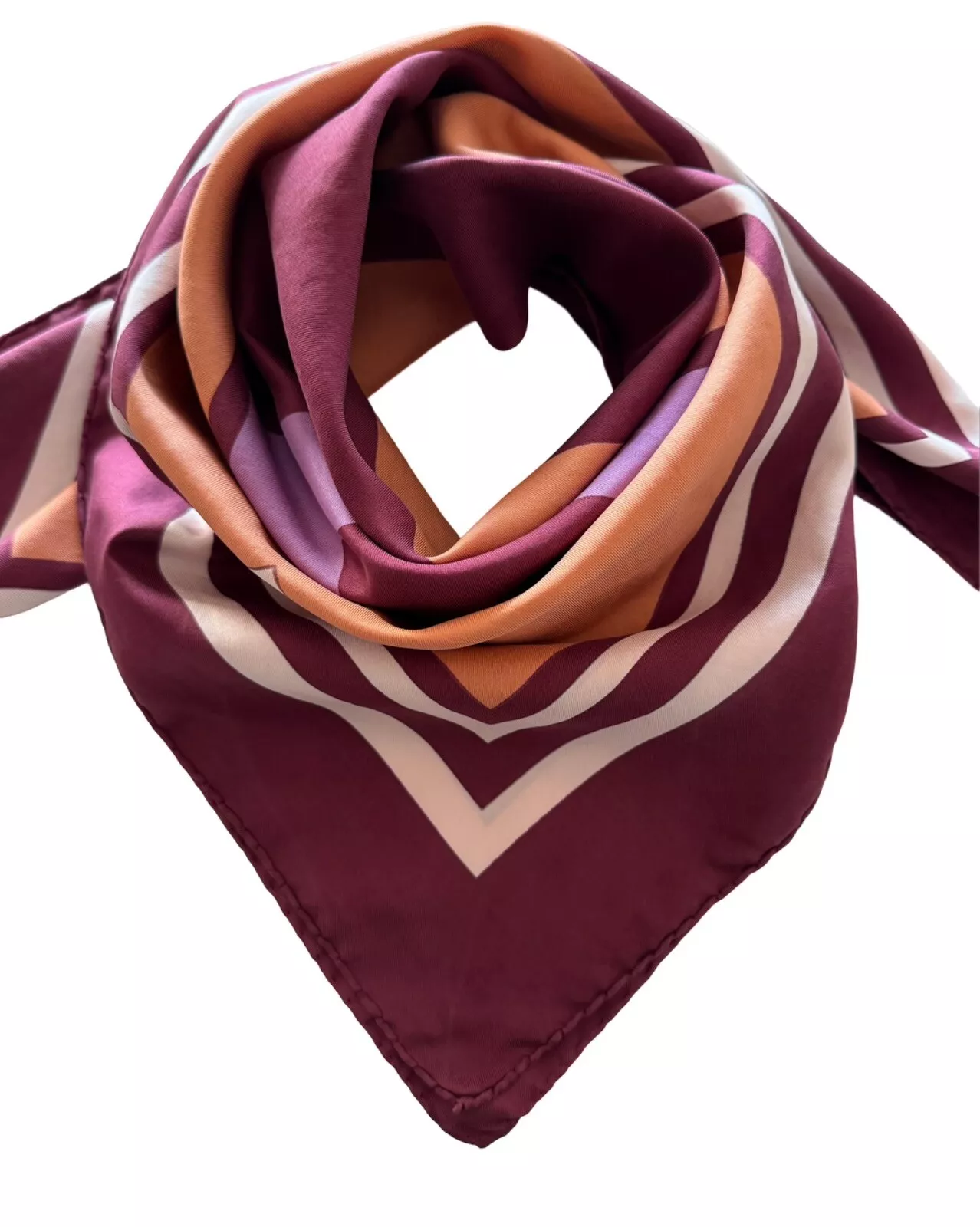 Foulard vintage Christian Dior 100% soie bordeaux pêche géométrique rare collection