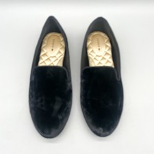 Birdies Womens 9 The Starling Smoking Slipper Loafers Black Velvet Flats Preppy