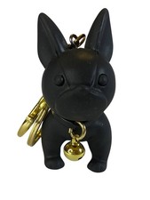 Solid Black French Bulldog w/ Gold Jingle Bell, Gold Split Fob Keychain, 2.5  