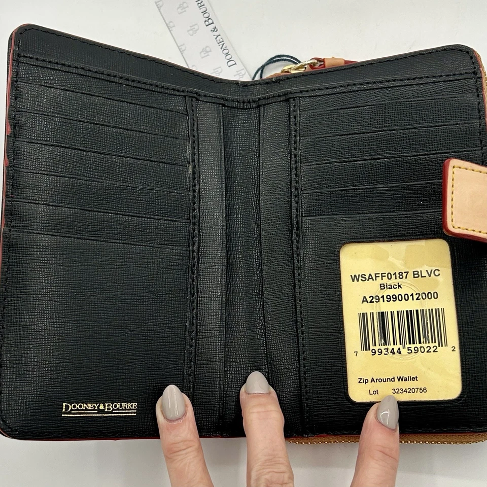 Cartera sin asas Dooney & Bourke de cuero con cremallera alrededor negra 4x7x1,5” ¡Nueva con etiquetas! Foto 4 de 4