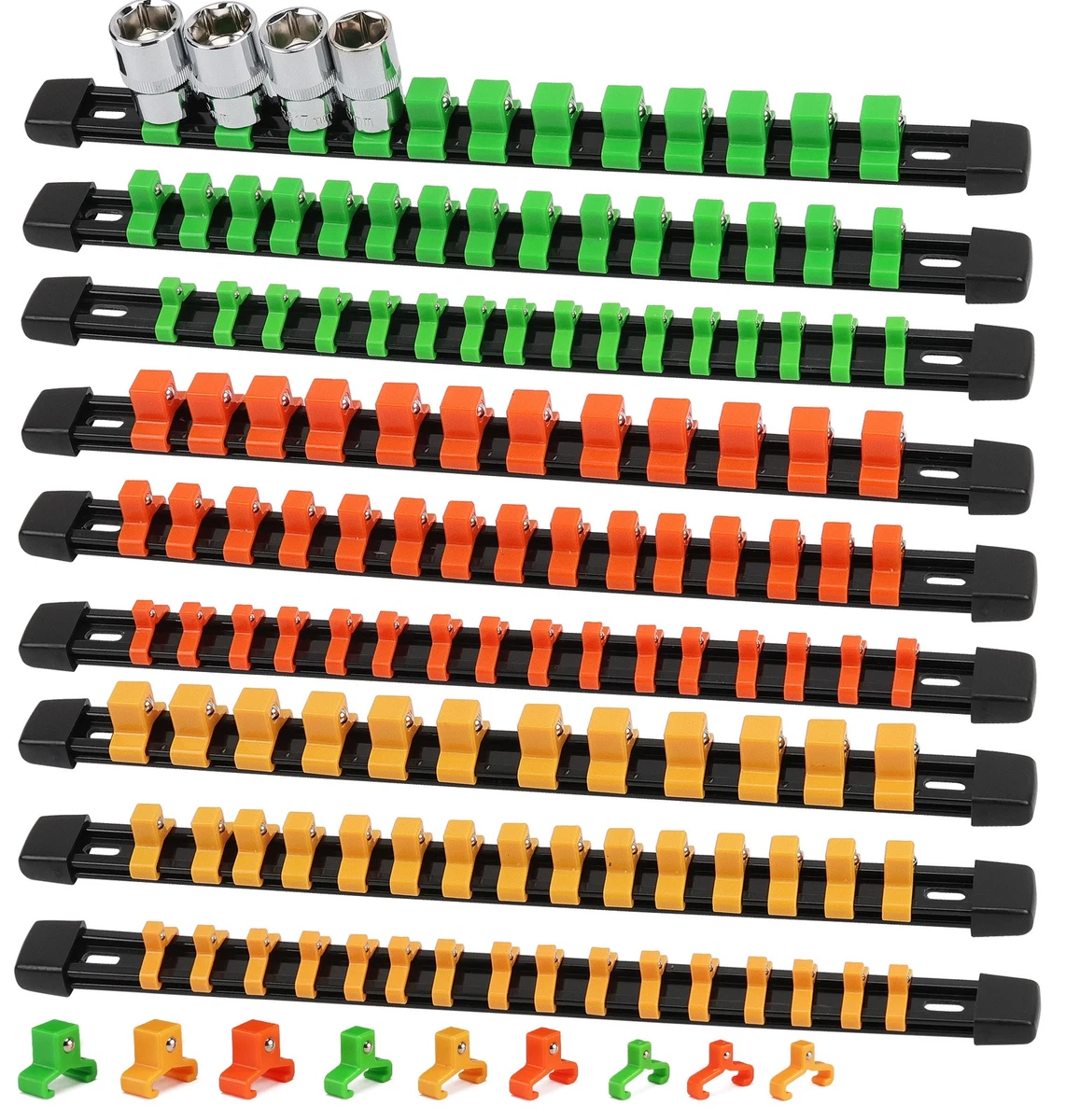 TEKTON 3/4 Inch Drive x 18 Inch Socket Rail, 10 Clips (Red) | OSR33110 | Made in USA