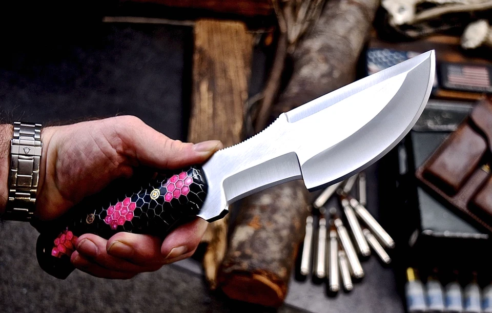 Juego de cuchillos de caza CFK hechos a mano AUS 8 personalizados de resina de panal híbrido TRACKER Foto 2 de 4