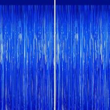 2 Pack Blue Foil Tinsel Fringe Curtain Streamers Backdrop For Party 3.3x6.6 FT