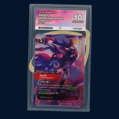 Akali, Deadly Weapon (V.2 - Showcase) 021A/166 ACE graded card