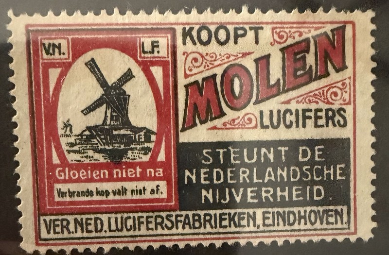 Vintage Molen Lucifers Eindhoven Matchbox Advertising Windmill Poster Stamp