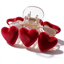 Valentine's Day Red Velvet Multi Heart Hair Claw Clip Strong Hold Large 4"