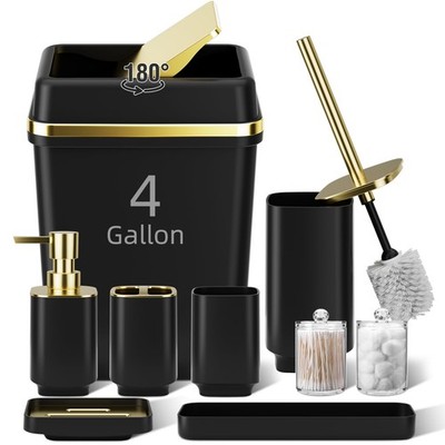 9PCS Bathroom Accessory Set, Black Bathroom Set with Large-Capacity 4 Gallon ...
