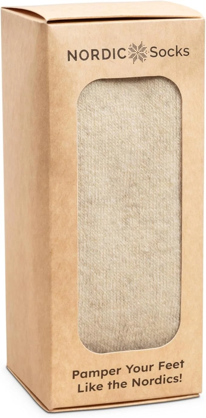 NORDIC Socks Premium 70% Merino Wool Thermal Over The Knee Socks, Cream Size 6-9