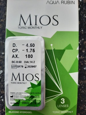 MIOS Kontaktlinse, torische Korrekturlinse, D. -4,50 / CYL -1,75 / AX 180