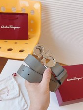 Silver Buckle Salvatore Ferragamo Men's Gancini Gray And Black Reversible Belt