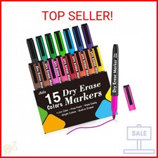 Lelix 15 Colors Dry Erase Markers, Magnetic Whiteboard Markers Fine Point with E
