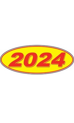 SSWBasics Oval Windshield Year Stickers - Red/Yellow - ''2024'' - Pack of 12