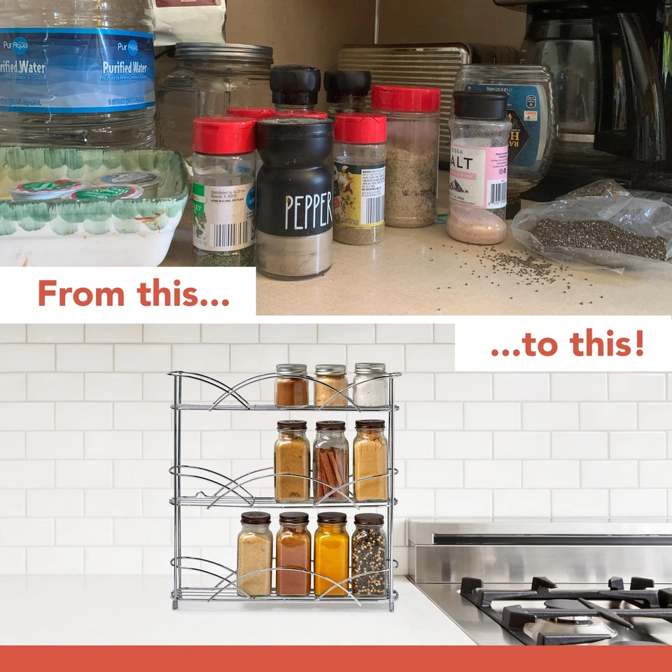 Organizador de estante para especias de 3 niveles para encimera de cocina despensa baño Foto 4 de 4