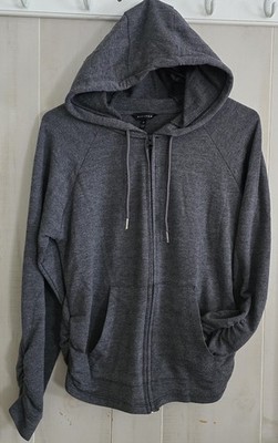 Kay Unger Women's Sz M Gray Ruched Detail Full Zip Activewear Hoodie 