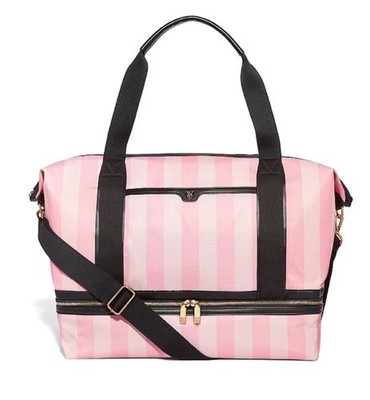 Victoria s Secret Pink Stripe Weekender Travel Bag Large Duffel NEW