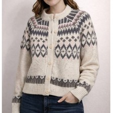 Aerie Chunky Knit Cardigan Size Small Fair Isle Button Front Cozy Sweater