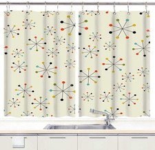 Geometric Elegant Modern Kitchen Curtains Window Drapes 2 Panel Set with Hooks