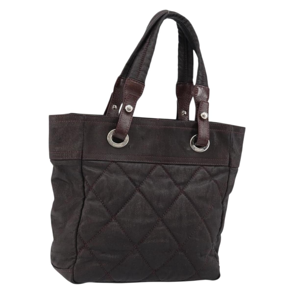 CHANEL PARIS トートバッグ CHANEL Paris Biarritz Tote Bag Coated Canvas Dark Brown Silver CC