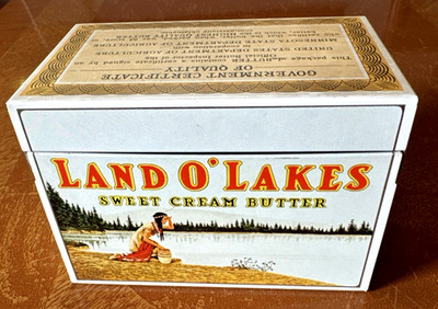 Vtg Land O' Lakes Sweet Cream Butter Metal Recipe Box Indian Maiden Empty~797