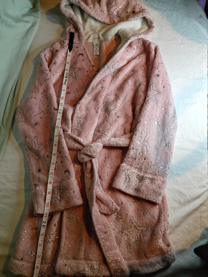 Girls Justice Sleep Bath Robe Size 10 Pink With Stars with hood - Image 4 of 4