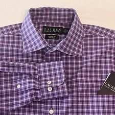 Lauren Ralph Lauren Purple Plaid Classic Fit Non Iron Button Up Men Dress Shirt