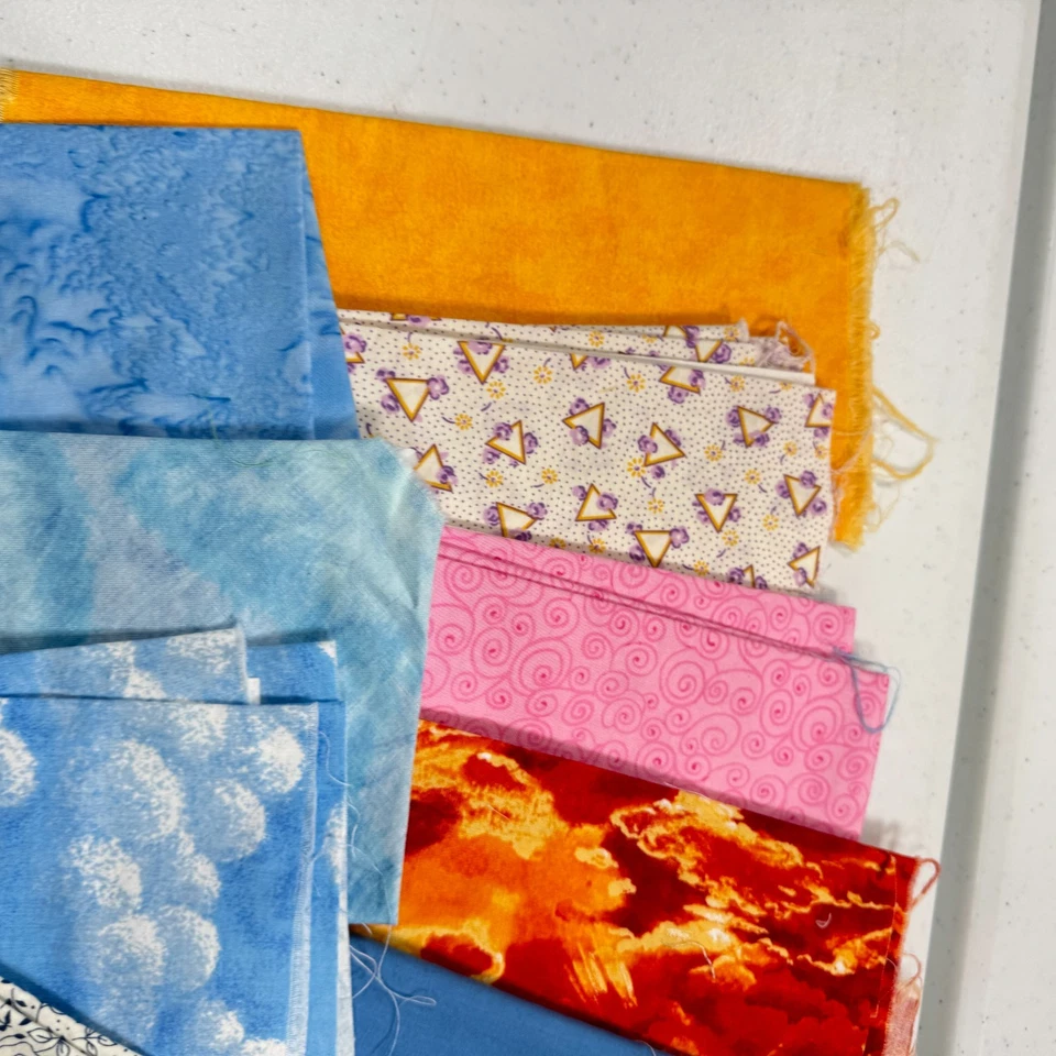 vintage fabric fat quarter bundle cotton set 10 blue sky tie dye pink orange - Image 4 of 4