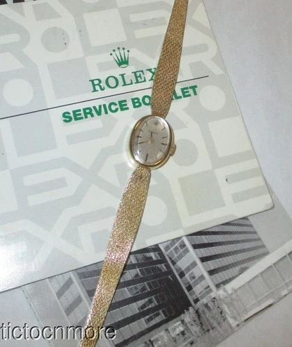 VINTAGE 14K GOLD MONTRES ROLEX PRECISION OVAL DRESS WATCH MESH BAND