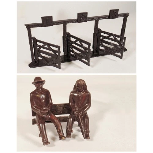 Marx Playset Part Lot • Plastic Ranch Cattle Chutes & Western Town Bench • Brown