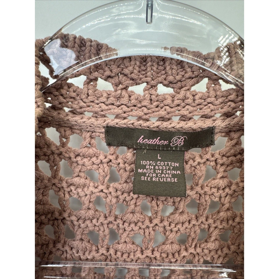 Colete de malha vintage Y2K urze B crochê grande malva rosa algodão romântico country - Imagem 4 de 4