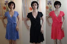 SEED SUPPLY black,coral or purple faux wrap tie belt cap sleeve dress,M (8-10)