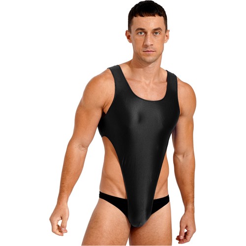 US Mens Glossy One Piece Bodysuit Leotard High Cut Thongs Wrestling Singlet - Picture 17 of 332