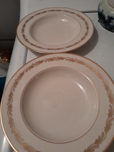 Franciscan China Arcadia Gold Pair Wide Rim Soup Bowls Mid Century California