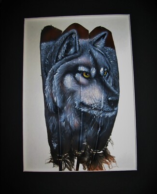 Grey Wolf - Russ Abbott - Original Hand Painted Three Feather