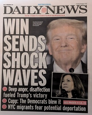 The New York Daily News Newspaper 11/7/24 Complete Election Coverage, Trump Wins