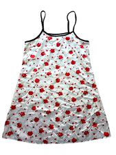 Women's Floral Nightgown Lingerie Chemise - White / Red Flowers - Size Small